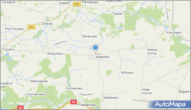 mapa Wałdowo, Wałdowo gmina Sępólno Krajeńskie na mapie Targeo